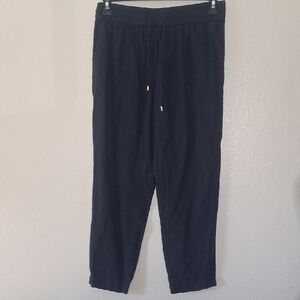 Calvin Klein Linen Blend Straight-Leg Pull-On Drawstring Pants Elastic Waist M